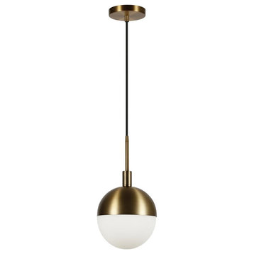 Orb 8 Wide Small Pendant with Glass Shade in Brass/White Milk