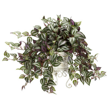 Wandering Jew With Metal Planter Silk Plant