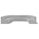 Meridian Furniture - Arc Boucle Fabric Upholstered 8-Pc. U-Shaped Modular Sectional, Grey - Give your living room or den the perfect blend of style and versatility with this Arc boucle fabric curved modular Sectional. Part of the Arc modular furniture collection, this Sectional comes upholstered in rich grey boucle fabric and features deep channel tufting that adds a touch of luxury while enhancing comfort and support. A seamless combination of form and function, this chair can be used with other Arc pieces to create a myriad of configurations in your well-curated room.