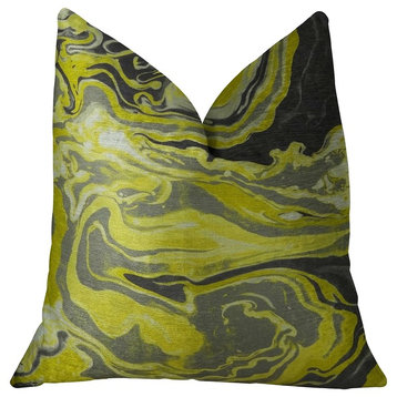 Marble Onyx Yellow Gray and Black Handmade Luxury Pillow, 20"x30" Queen