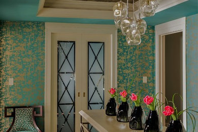 Example of a transitional dark wood floor foyer design in Boston