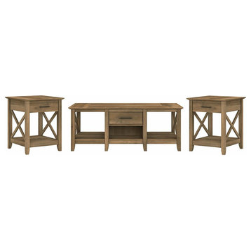 Bush Furniture Key West Coffee Table with Set of 2 End Tables, Reclaimed Pine
