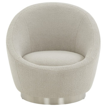 Safavieh Couture Pippa Faux Lamb Wool Swivel Chair, Light Grey/Silver