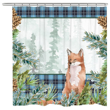 Woodland Christmas Fox Shower Curtain