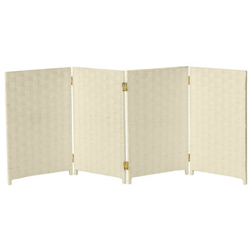 2 ft. Short Woven Fiber Room Divider 4 Panel Cream