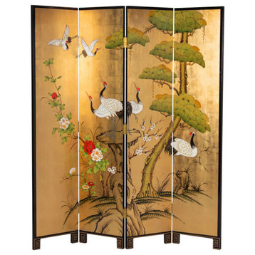 6' Tall Gold Lacquer Room, Cranes