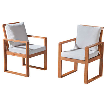 Weston Eucalyptus Wood Outdoor Dining Chairs With Gray Cushions, Set of 2