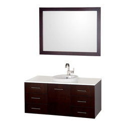 Wyndham Collection Arrano 48" Vanity Set, White Stone Top, White Recessed Sink - Bathroom Vanities And Sink Consoles