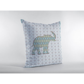 16" Blue Elephant Zip Suede Throw Pillow