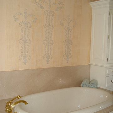 Bathrooms: Painted french wallpaper