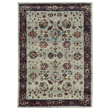 Adeline Traditional Border Stone and  Multi Area Rug, 1'10"x3'2"