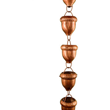 Acorn Cups Copper Rain Chain With Installation Kit, 11'