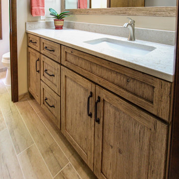 Medallion Knotty Alder Bathroom Vanity and Eternia Quartz Countertop