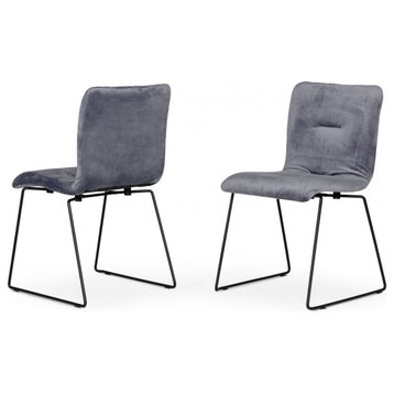 Set of Two Gray Velvet Dining Chairs