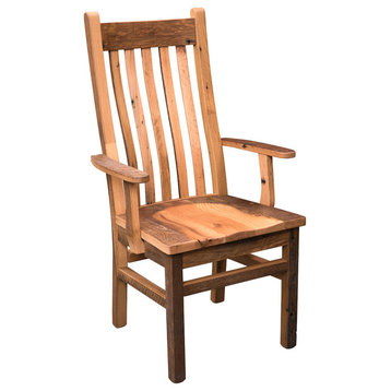 Rockland Rustic Reclaimed Barnwood Chair, Amish Handcrafted, Oak Wood, Arm Chair