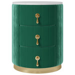 Homary - Modern Nightstand Green Round Nightstand with 3 Drawers Nightstand with Storage - This lovely round nightstand has a minimalistic contemporary style that is eye-catching and functional. The design of a Sintered Stone top, velvet upholstery, and 3 storage drawers make this modern nightstand can together form and function beautifully. Accentuate the living area with this fashionable drawer nightstand, and take pleasure in the adaptability and beauty it brings to your house area. It's perfect for compact or corner places since it can be tucked neatly into a corner or next to a chair or bed or sofa side while still providing a display area and additional storage.