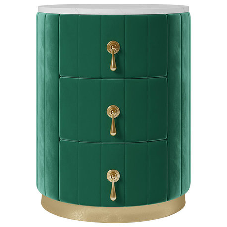 Modern Nightstand Green Round Nightstand with 3 Drawers Nightstand with Storage