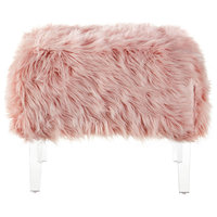 Theophania Luxe Faux Fur Acrylic Leg Ottoman, Rose