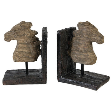 A&B Home Wood Look Horse Bookends, Set Of 2, 11.6"X4"X7.6", 11.6"x4"x7.6"
