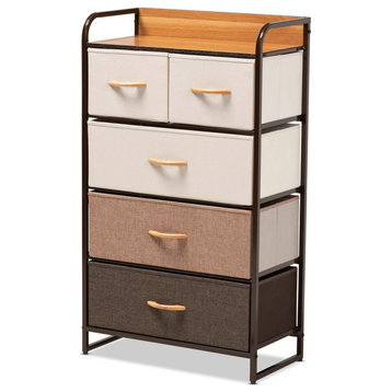 Modern Multicolored Fabric Upholstered and Black Metal 5-Drawer Storage Cabinet