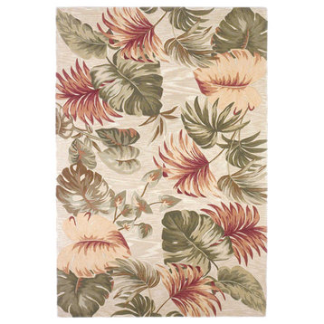 9'X12' Beige Hand Tufted Tropical Leaves Indoor Area Rug