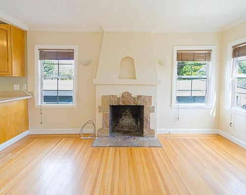 Unusual Stone Fireplace Surround W Sloped Wall Above