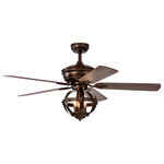 Whoselamp - 52in  Bronze Wood 5 Blades Ceiling Fan with Remote Control - Illuminate your room in style with this ceiling fan. Five wood grain textured blades allow for maximum air movement and are reversible. One side features a rich farmhouse barn wood distressed brown finish, while the opposite side features a lighter driftwood brown color. A remote control allow for  power off/on, light operation, and three-speed motor (reversible).