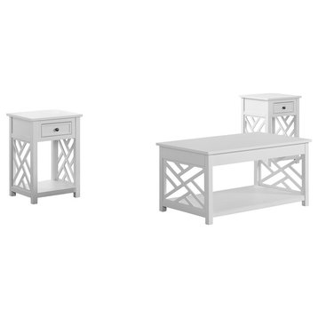 Coventry 36" Coffee Table and Two End Tables, Drawer, Set of 3, White