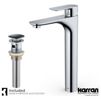Karran White Acrylic 16" Square Vessel Sink With Faucet Kit, Stainless Steel