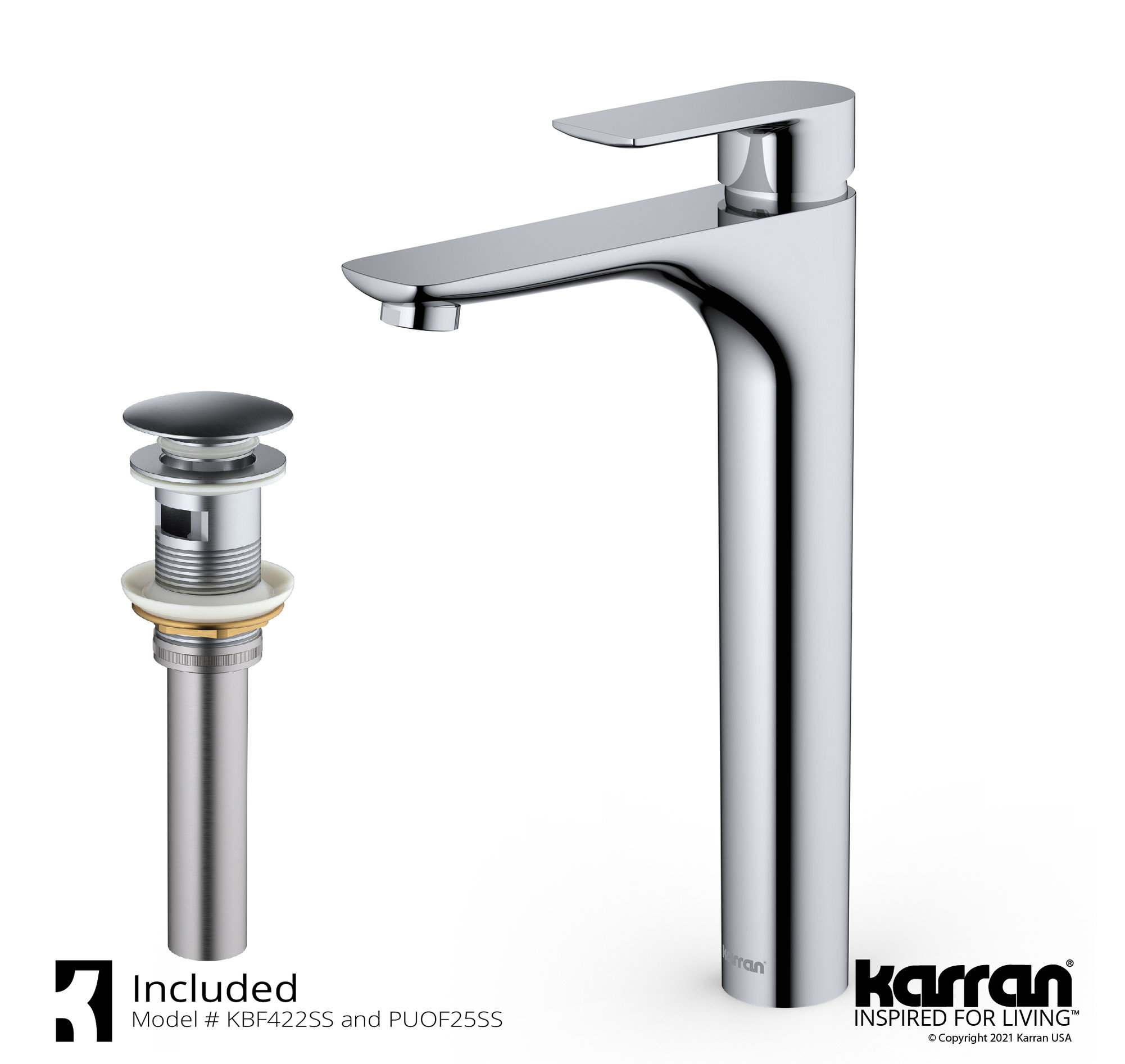 Karran White Acrylic 16" Square Vessel Sink With Faucet Kit, Stainless Steel