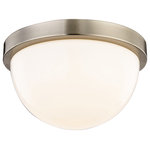 Fifth and Main - Luna 10" LED Dome Flushmount, Satin Nickel with White Opal Glass - Perfect for an urban loft, this 10" LED dome flushmount will add a touch of modern appeal. The white opal glass shade casts a soft, ambient glow from it's integrated LED bulbs. The shade is supported by a satin nickel finished hand-worked iron frame.