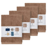 Linum Home Textiles - Khloe 4 Piece Embellished Washcloth Set - The KHLOE Embellished Towel Collection features a mod geometric grid embroidery on a woven textured border.