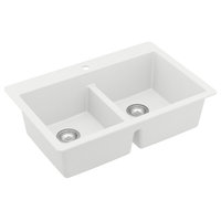 Karran 33" Top Mount Double Equal Bowl Quartz Kitchen Sink, White