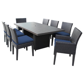 Belle Rectangular Patio Dining Table, 6 No Arm and 2 Arm Chairs, Navy