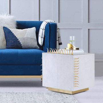 Cream Leather Danger Side Table With Gold Spikes