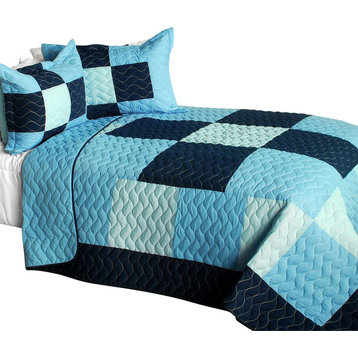 The Game 3PC Cotton Vermicelli-Quilted Patchwork Plaid Quilt Set-Full/Queen Size