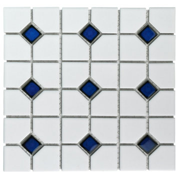 Oxford Matte White w/ Cobalt Dot Porcelain Floor and Wall Tile