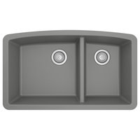 Karran Undermount Quartz 32" 60/40 Double Bowl Kitchen Sink, Grey