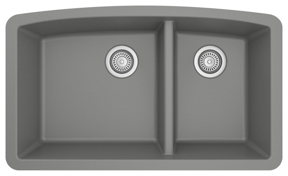 Karran Undermount Quartz 32" 60/40 Double Bowl Kitchen Sink, Grey