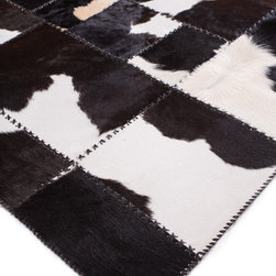 Handmade Cowhide Patchwork Area Rug, Rectangle Black White 9&rsquo;4&rdquo;x6&rsquo;5&rdquo; - Area Rugs