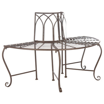 Safavieh Abia Wrought Iron 50"W Outdoor Tree Bench, Rustic Brown