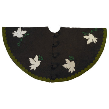 Doves on Brown Tree Skirt, Hand Felted Wool 60"