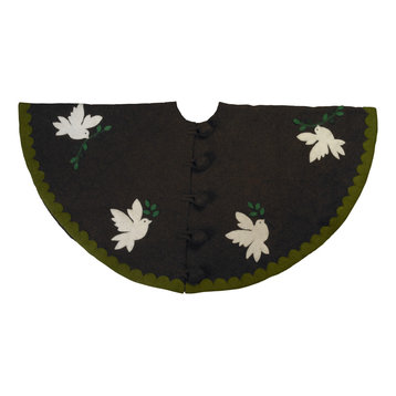 Doves on Brown Tree Skirt, Hand Felted Wool 60"