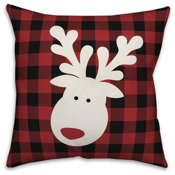 Cute Plaid Reindeer Pillow, 16x16, Throw Pillow Cover