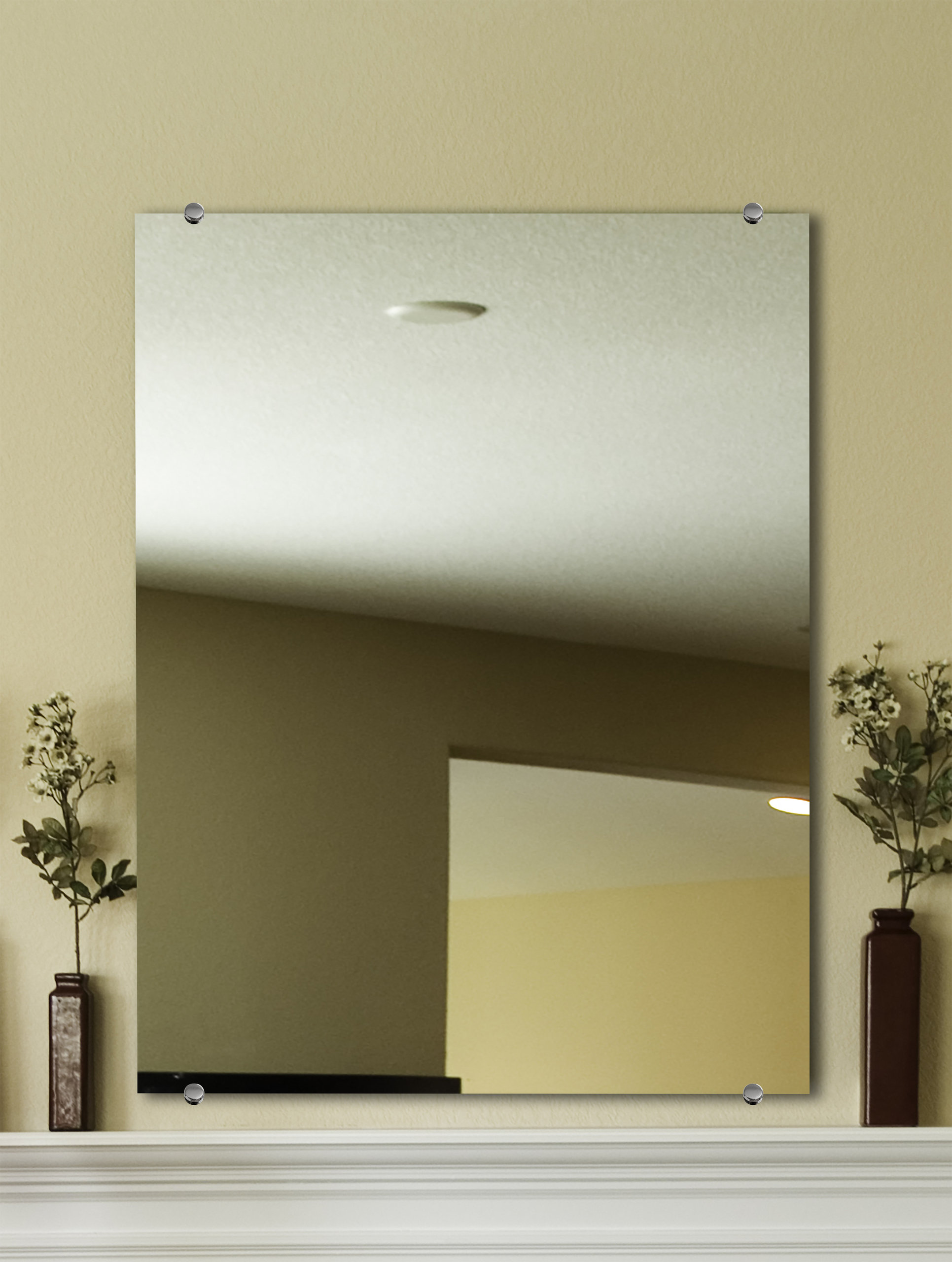 Modern Rustic Frameless Rectangular Wall Mirror, Chrome Round Clips, 30 ...