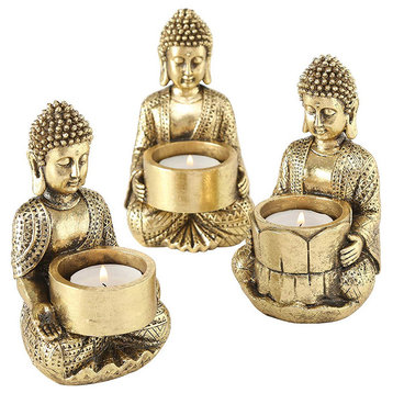 3 Piece Baby Buddha Gilt Tea Light Holders