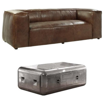 Home Square 2-Piece Set with Leather Sofa and Square Coffee Table