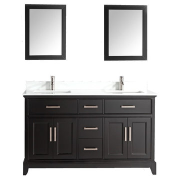 Bathroom Vanity Set With Engineered Marble Top, 72", Espresso