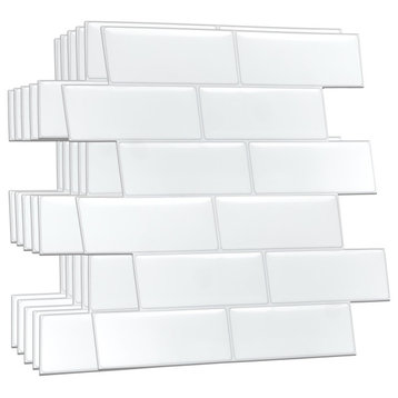 Pure White Mosaic 3D Tile Sticker, 12"x6", Set of 20