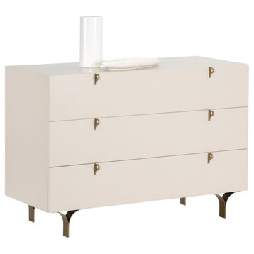 Maklaine 41.5" Modern Wood and Steel Dresser in Cream/Antique Brass
